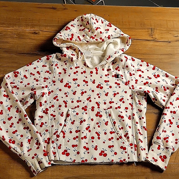 Womens cherry pattern Champion Hoodie One of a kind cropped piece. SZ Xsmall - Picture 1 of 6